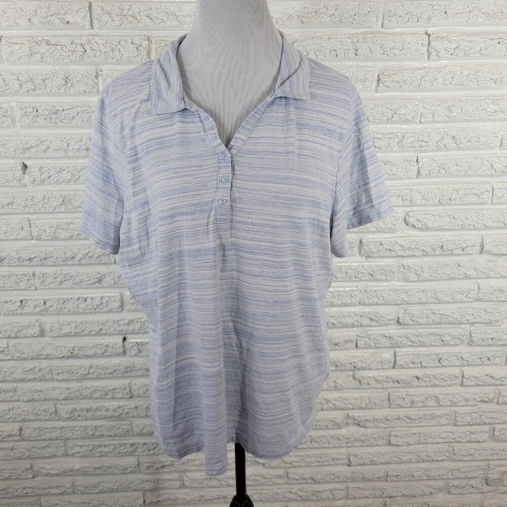 Croft Barrow Women Top 1X Plus Polo Short Sleeve Blue Stripe‎ Casual STR166E
